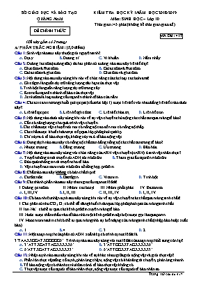 Đề kiểm tra học kỳ I môn Sinh học Lớp 10 - Mã đề 417 - Năm học 2018-2019 - Sở giáo dục và đào tạo tỉnh Quảng Nam